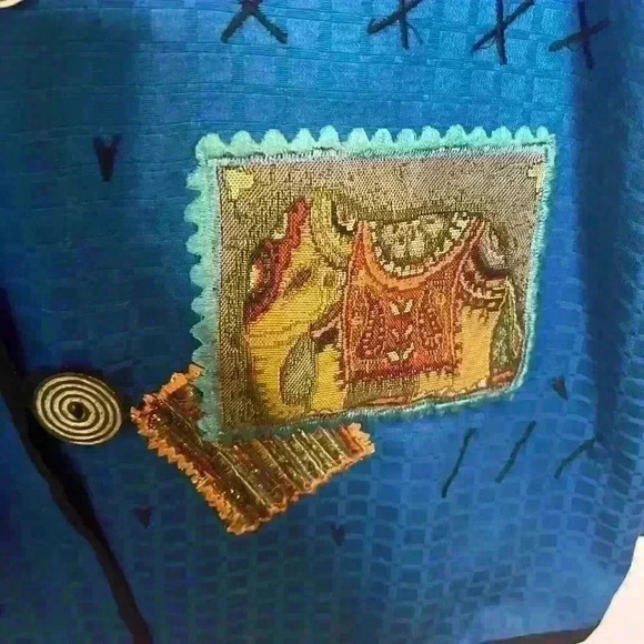 Vintage Allure Dress Jacket Womens Med Blue‎ Patchwork Boho Art To Wear Blazer - Picture 8 of 11